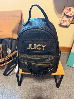 Juicy Couture Black Quilted Mini Backpack with Chain Accent